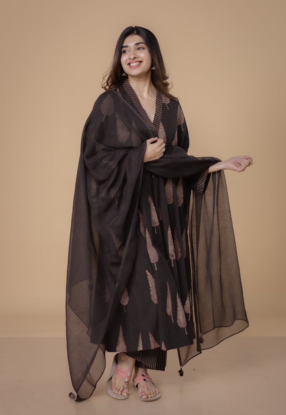 Brown Solid Kota Doria Cotton Dupatta