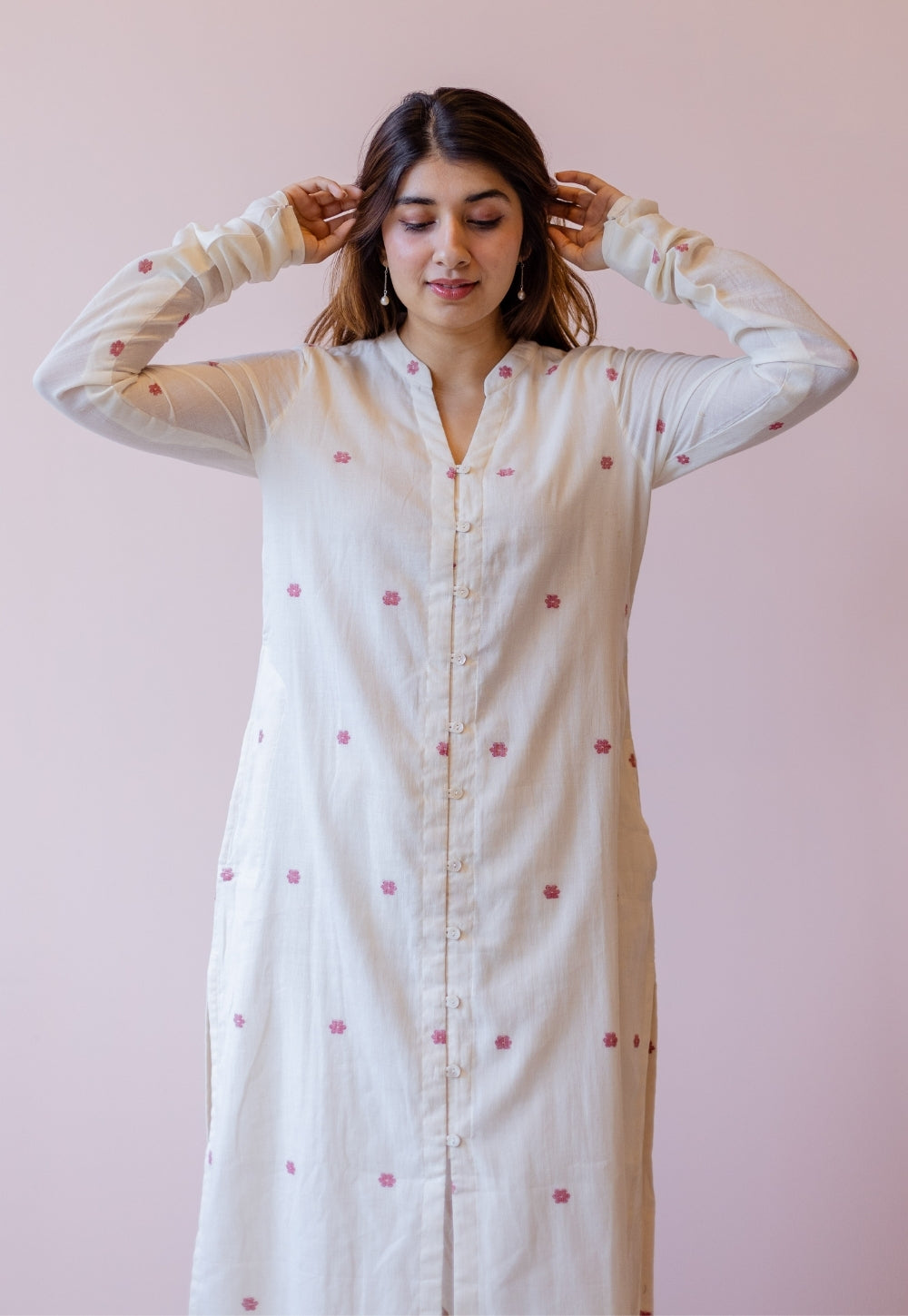 Mahi Off White Jamdani Handloom Cotton Straight Kurta