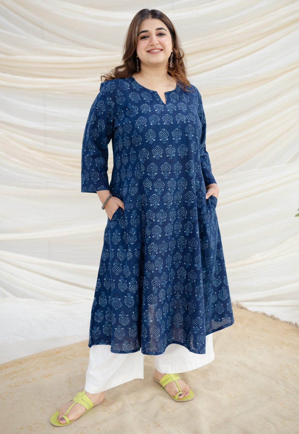 Zinal Indigo Dabu Slub Cotton Kali Kurta