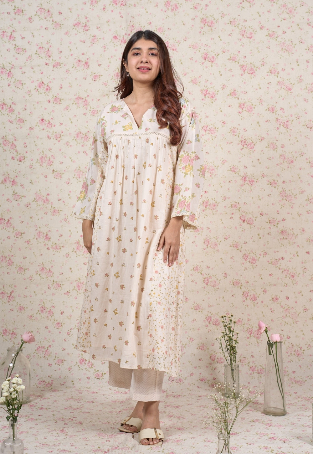 Yashi White Sanganeri Mul Cotton Straight Pant