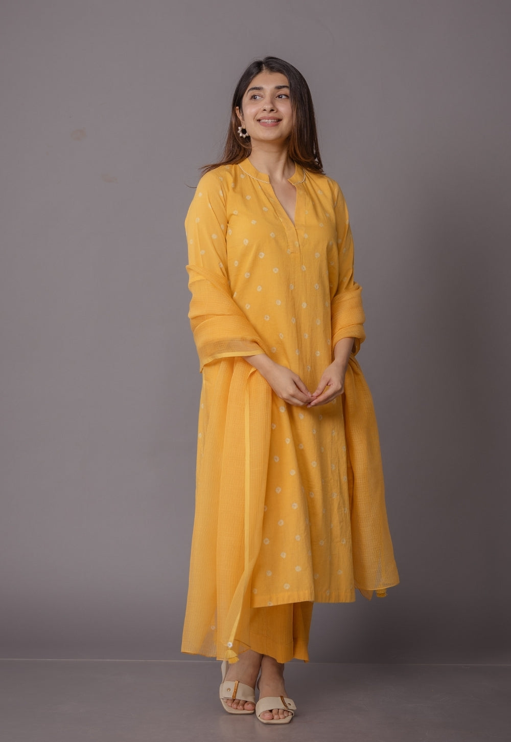 Yellow Solid Kota Doria Cotton Dupatta