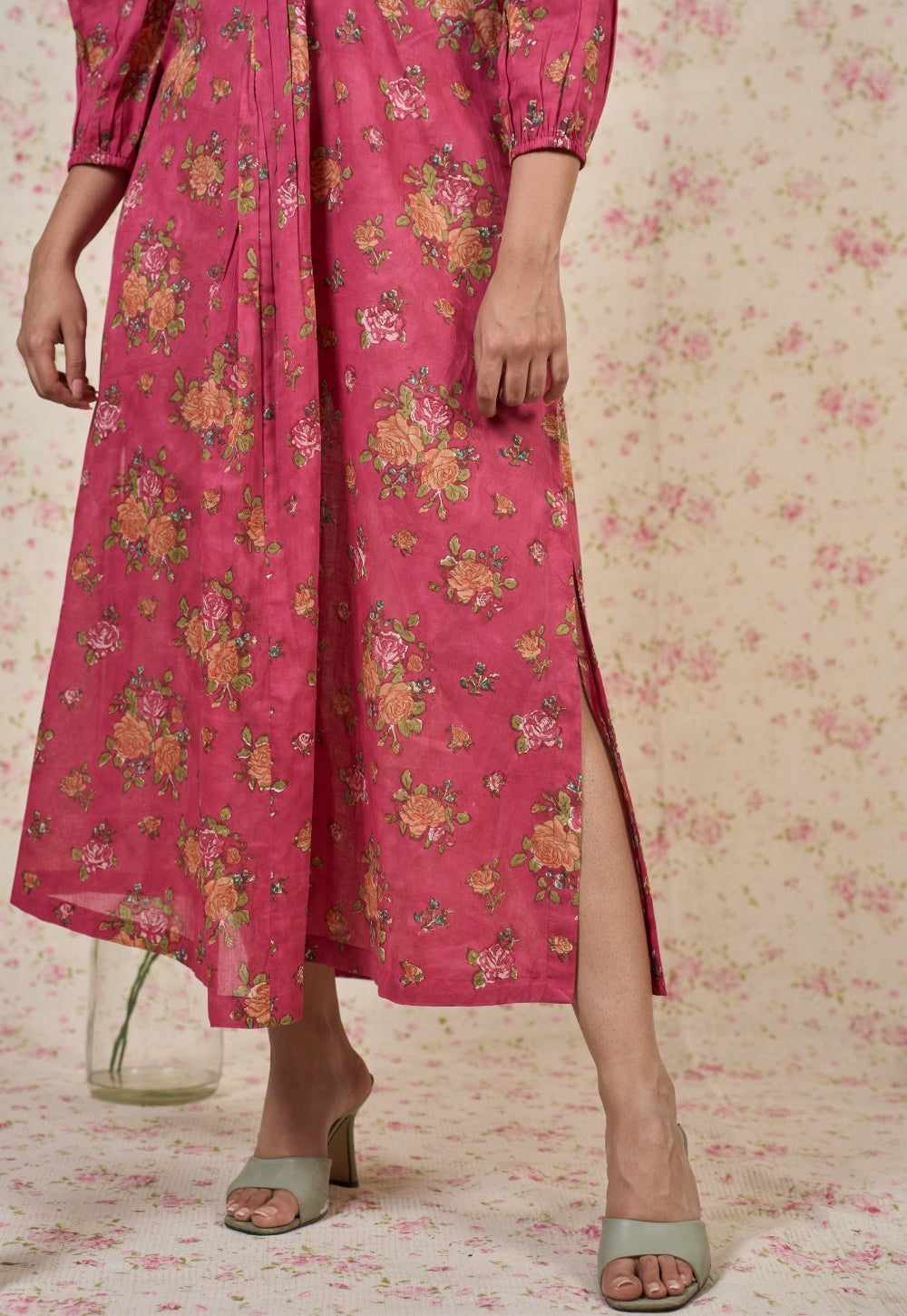Rosie Pink Sanganeri Mul Cotton A Line Dress