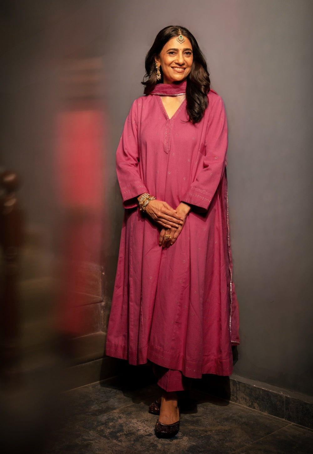 Sadia Pink Rogan Handblock Printed Cotton Flex Suit Set (Set of 3)
