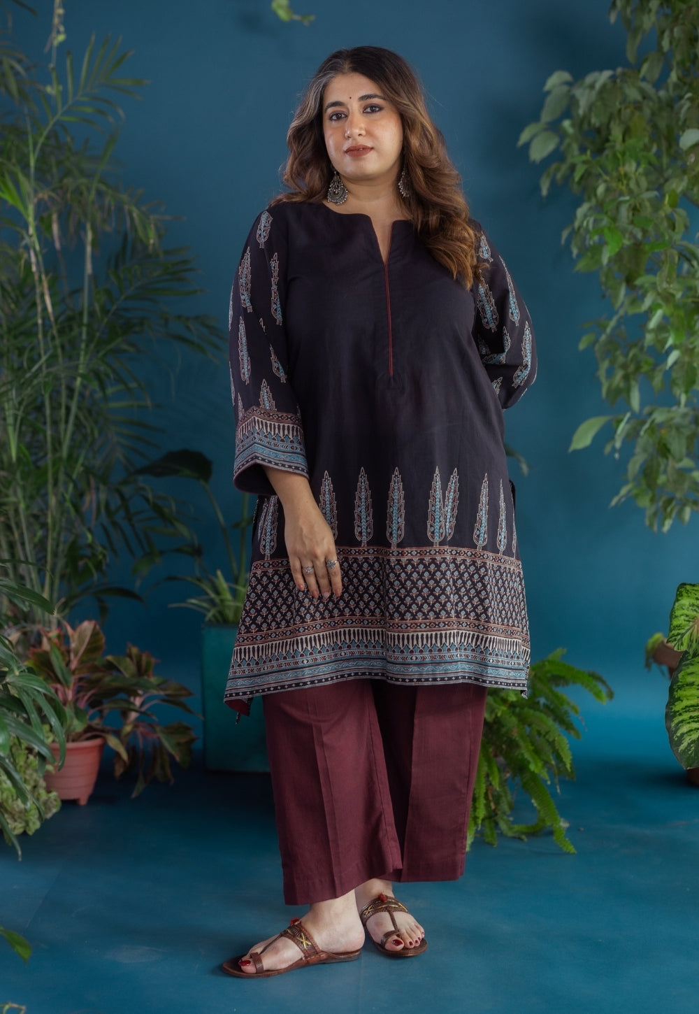 Antara Black Ajrakh Cotton A Line Kurta