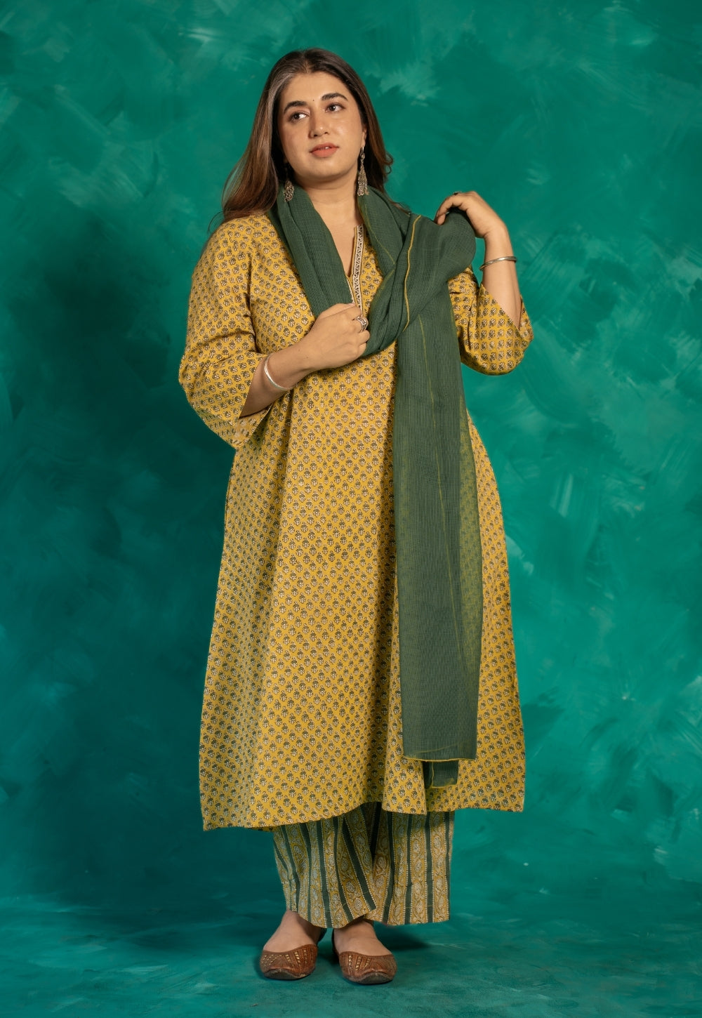 Moss Green Solid Kota Doria Dupatta