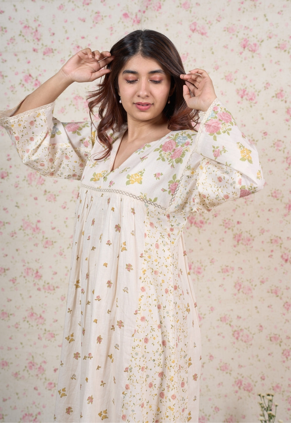 Stella White Sanganeri Mul Cotton Kali Kurta
