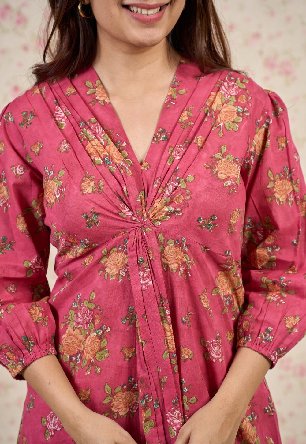 Rosie Pink Sanganeri Mul Cotton A Line Dress