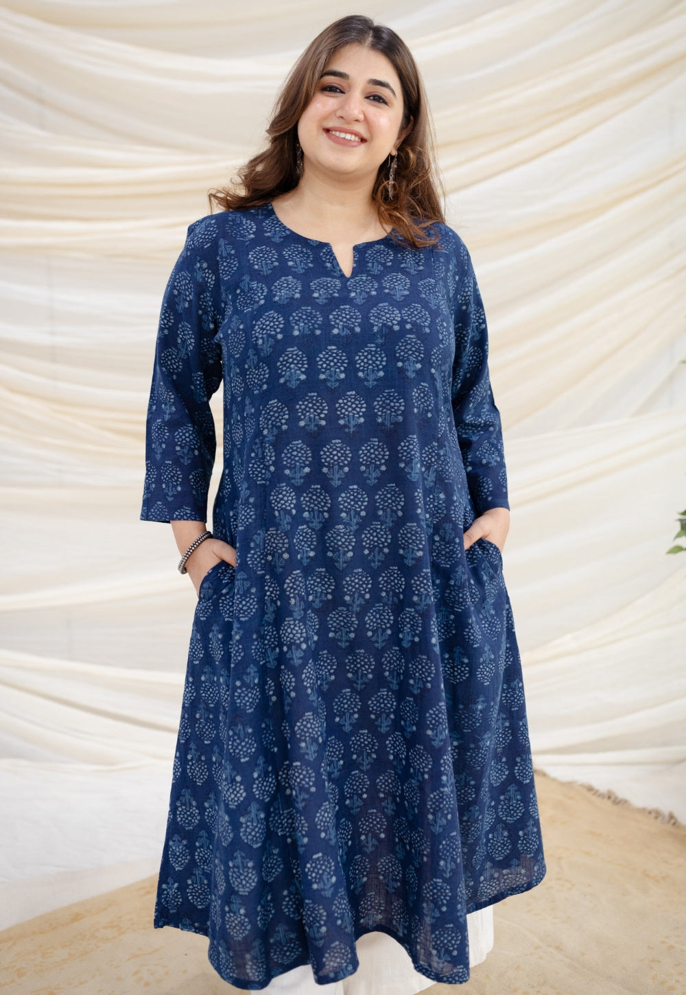 Zinal Indigo Dabu Slub Cotton Kali Kurta