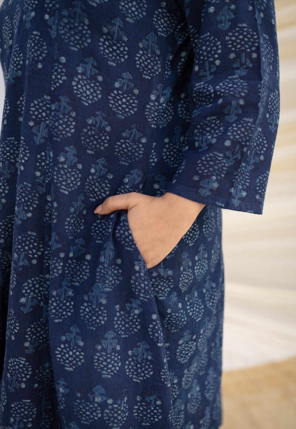 Zinal Indigo Dabu Slub Cotton Kali Kurta