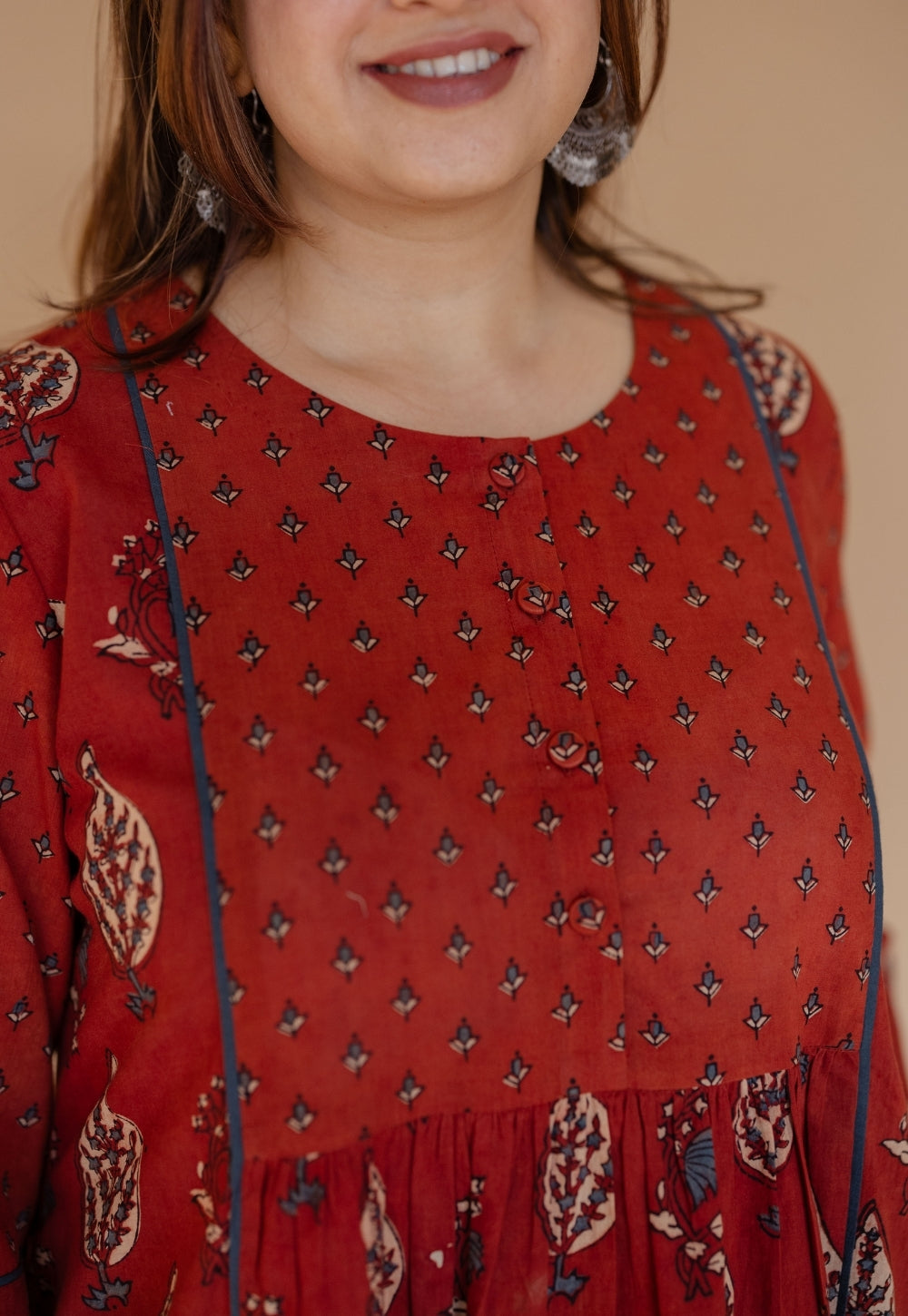 Divyathi Red Ajrakh Cotton A Line Kurta