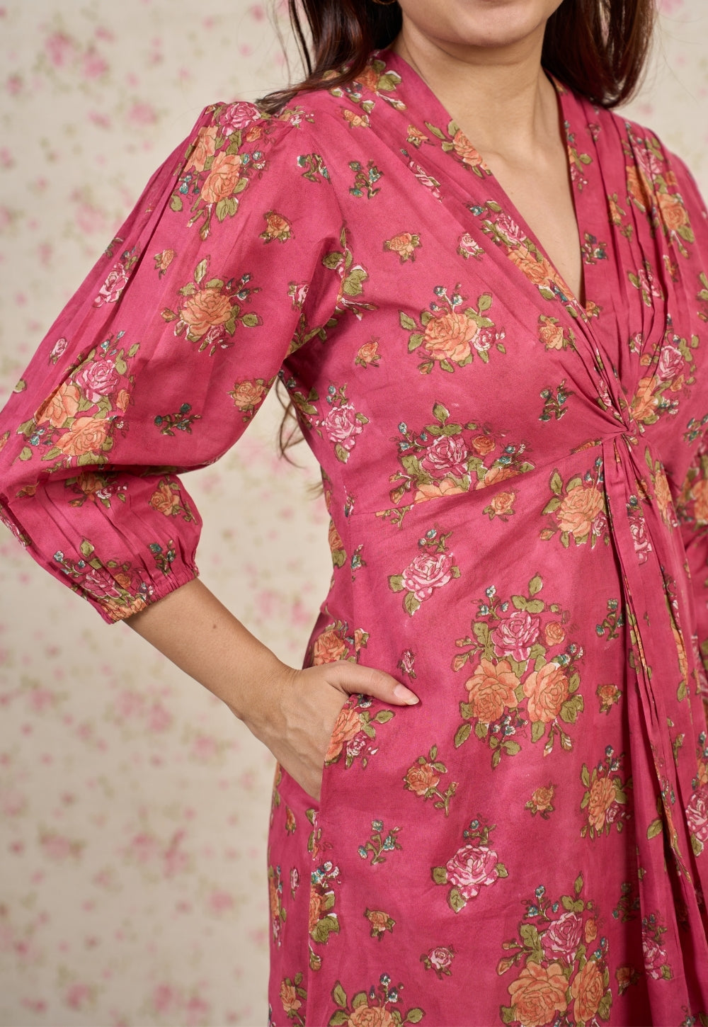 Rosie Pink Sanganeri Mul Cotton A Line Dress