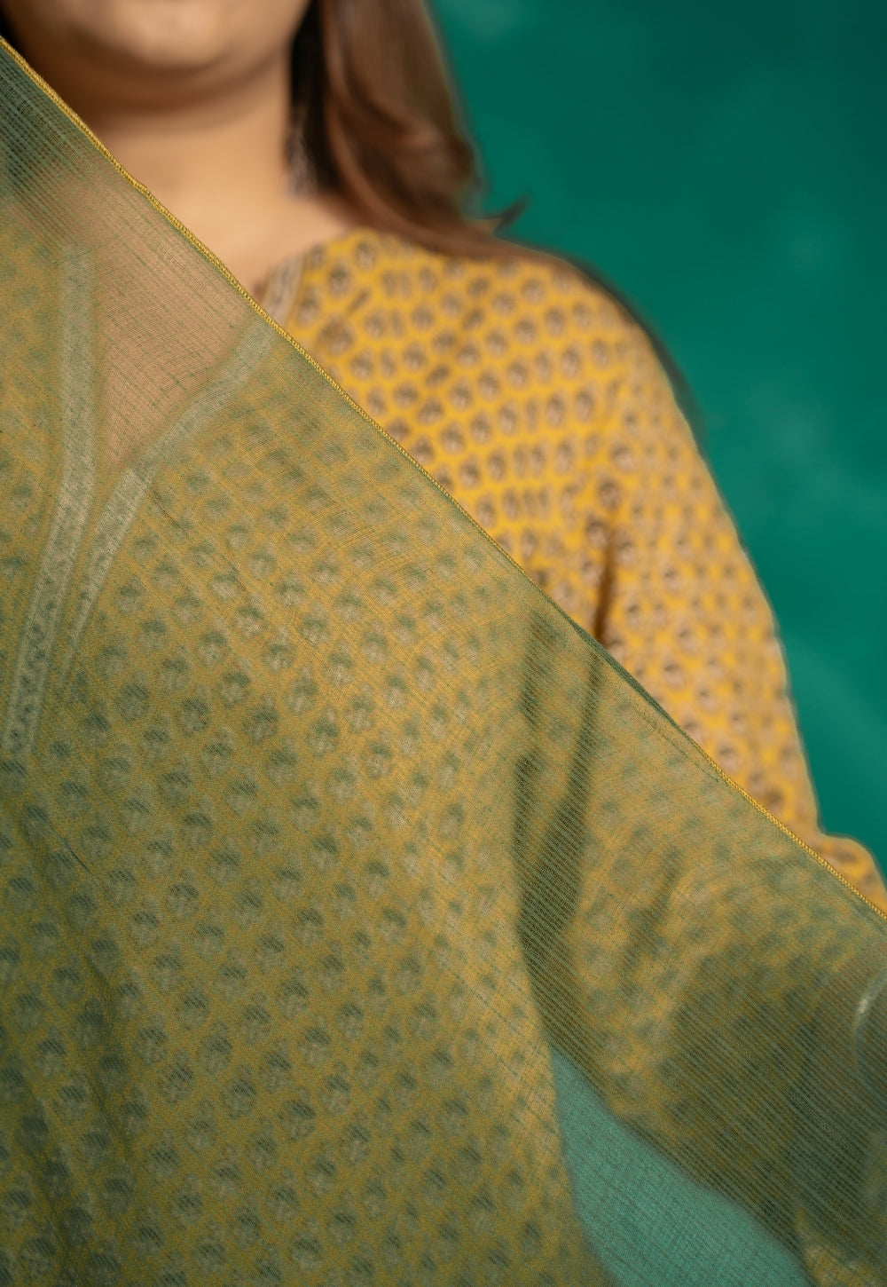 Moss Green Solid Kota Doria Dupatta