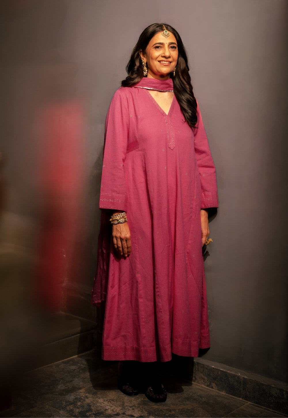 Sadia Pink Rogan Handblock Printed Cotton Flex Suit Set (Set of 3)