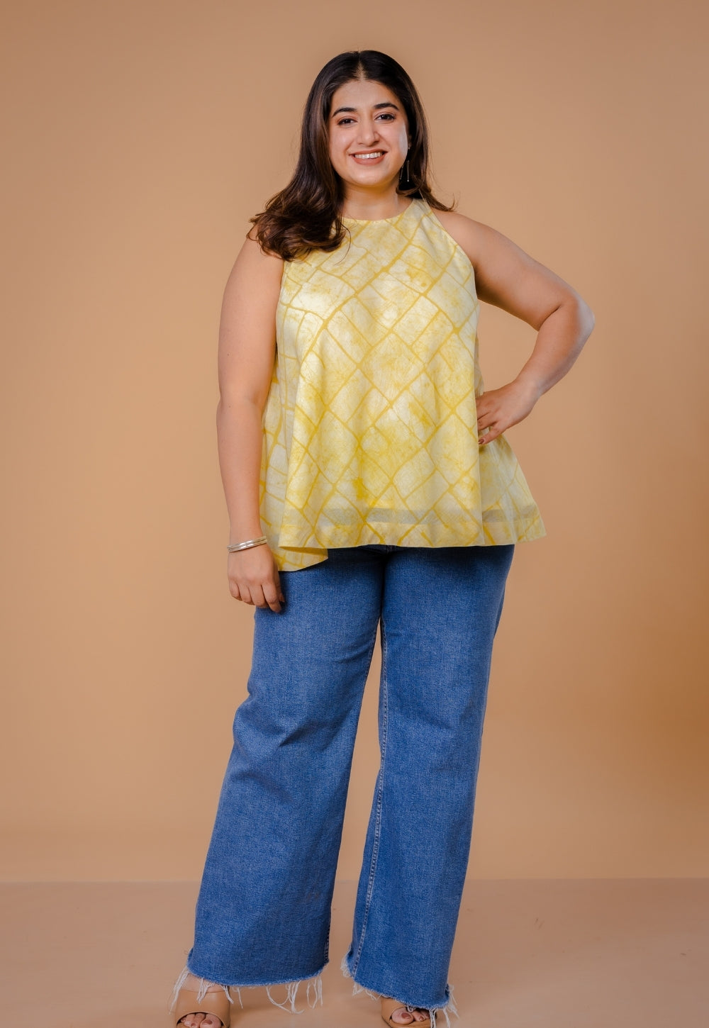 Parveen Yellow Batik MulMul A Line Short Top