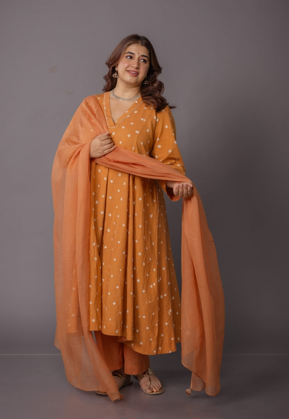 Rosha Yellow Bandhani Cotton Kali Kurta