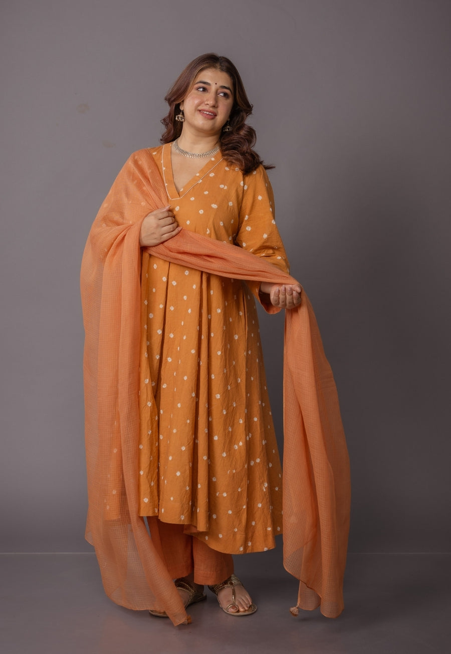 Rosha Yellow Bandhani Cotton Kali Kurta