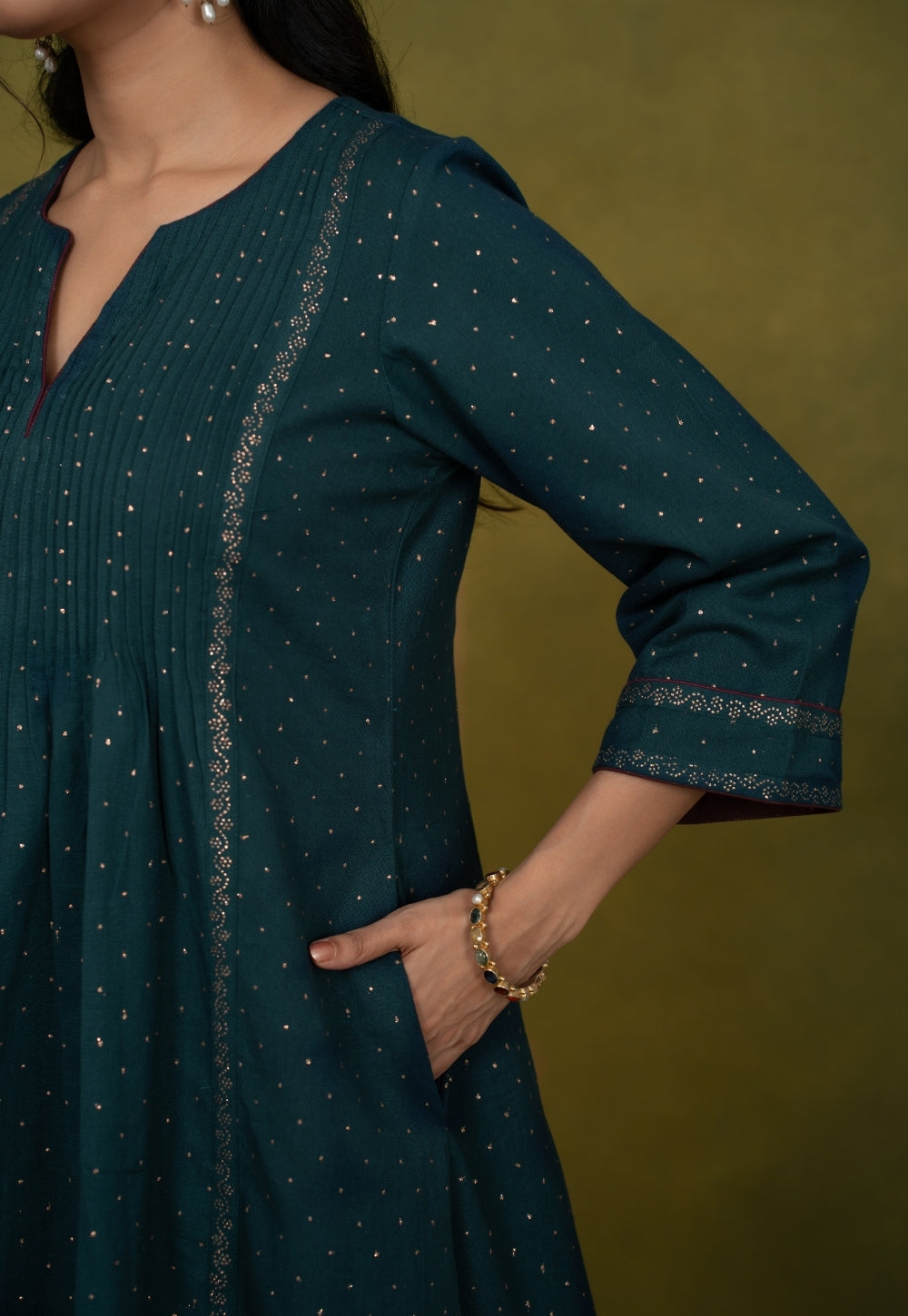 Jannat Blue Rogan Handblock Printed Cotton Kali Kurta Suit Set (Set of 3)