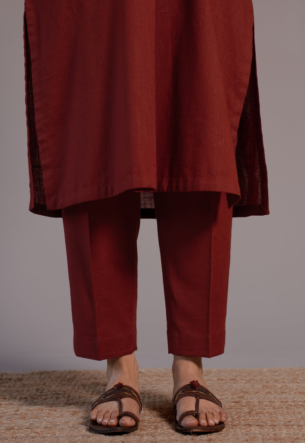 Madder Solid Slub Cotton Narrow Pant- DyeVerse
