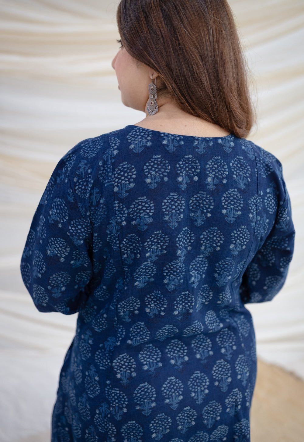 Zinal Indigo Dabu Slub Cotton Kali Kurta