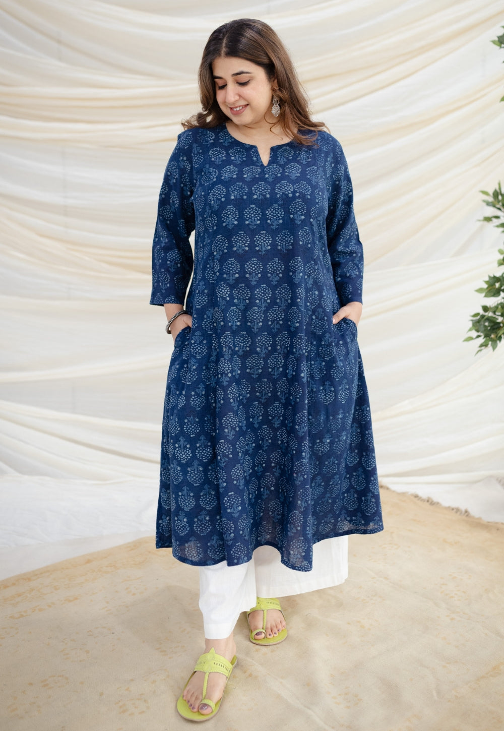 Zinal Indigo Dabu Slub Cotton Kali Kurta
