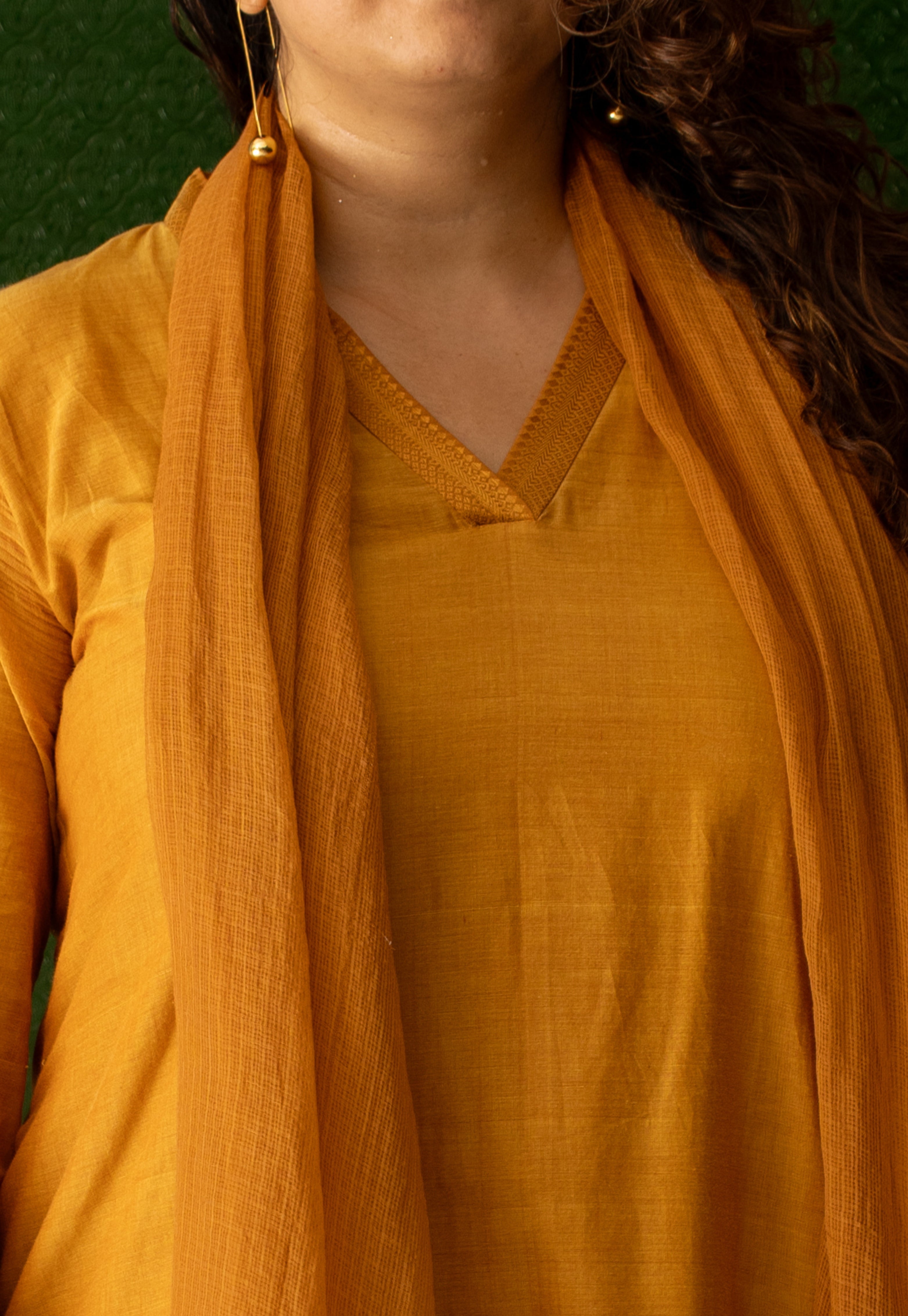Mustard Solid Kota Doria Cotton Dupatta with Mangalgiri Border