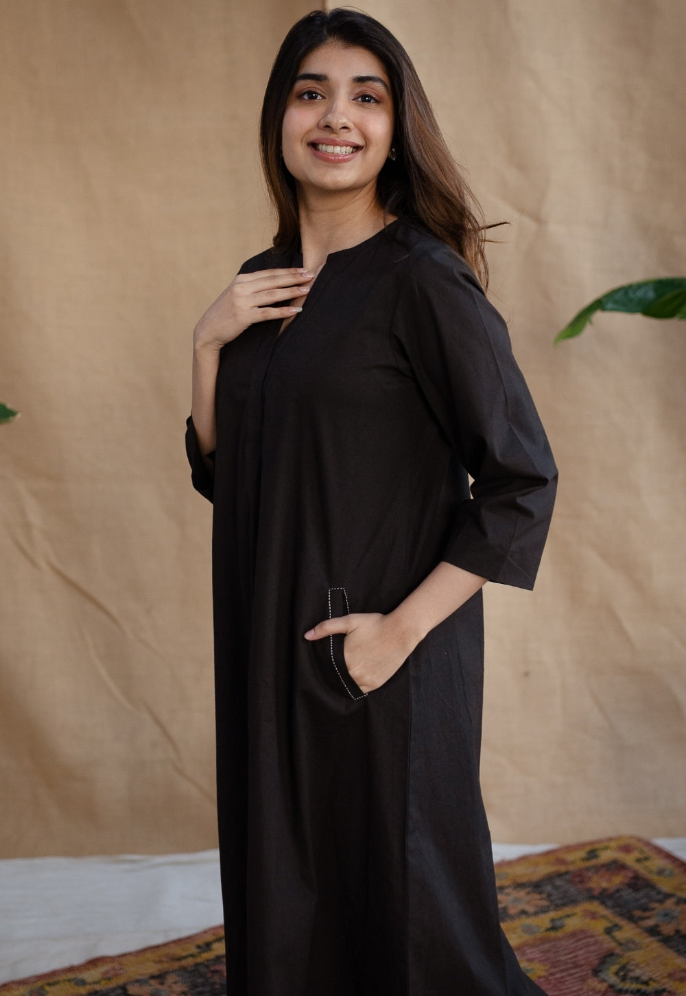 TIECO DyeVerse - Black Poplin Cotton Embroidered Kurta