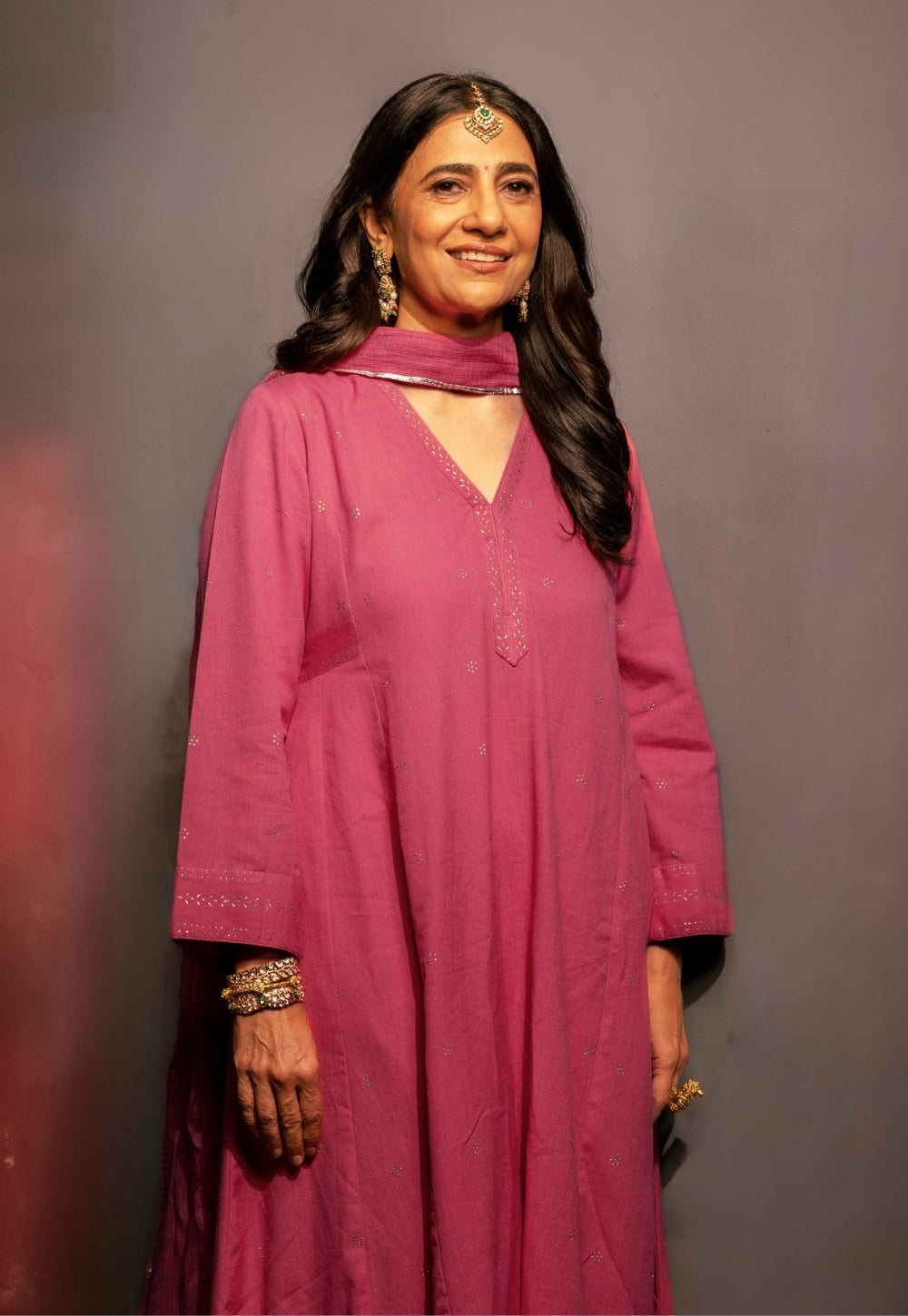 Sadia Pink Rogan Handblock Printed Cotton Flex Suit Set (Set of 3)