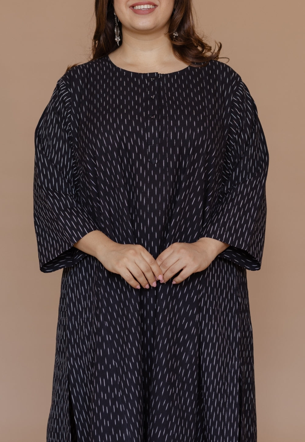 Alizah Black Handloom Ikkat Cotton Jhabbha Kali Kurta