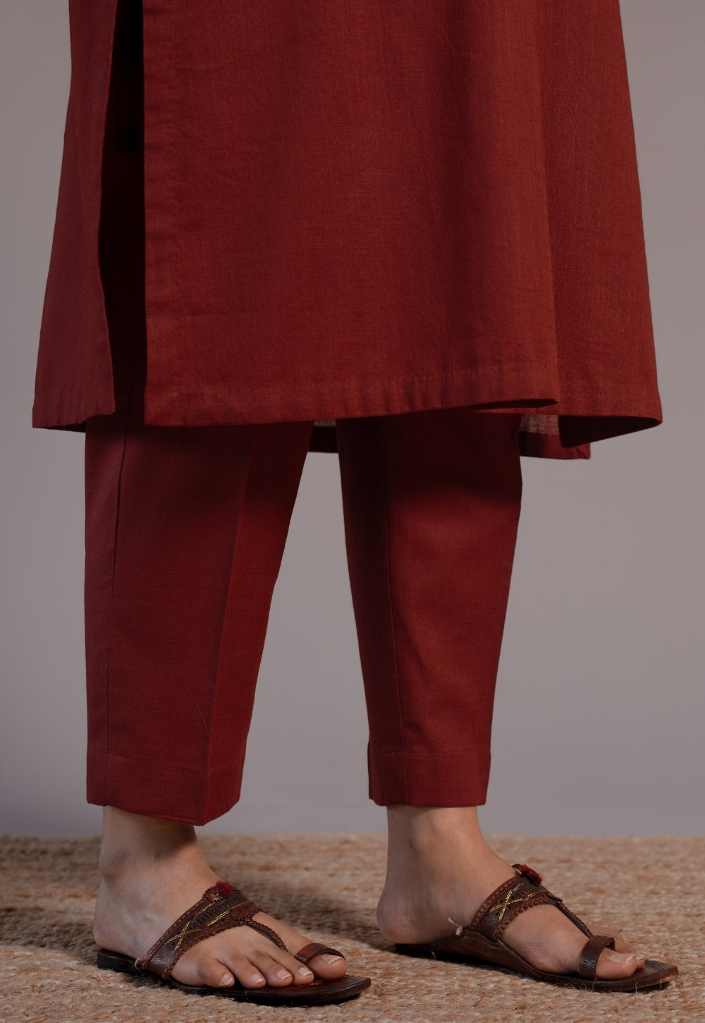 Madder Solid Slub Cotton Co-Ord Set - DyeVerse