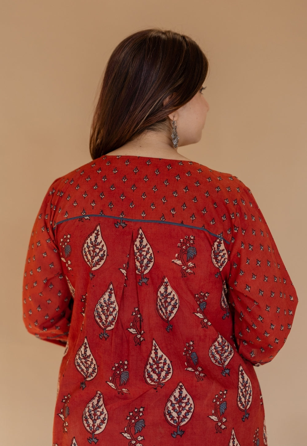 Divyathi Red Ajrakh Cotton A Line Kurta