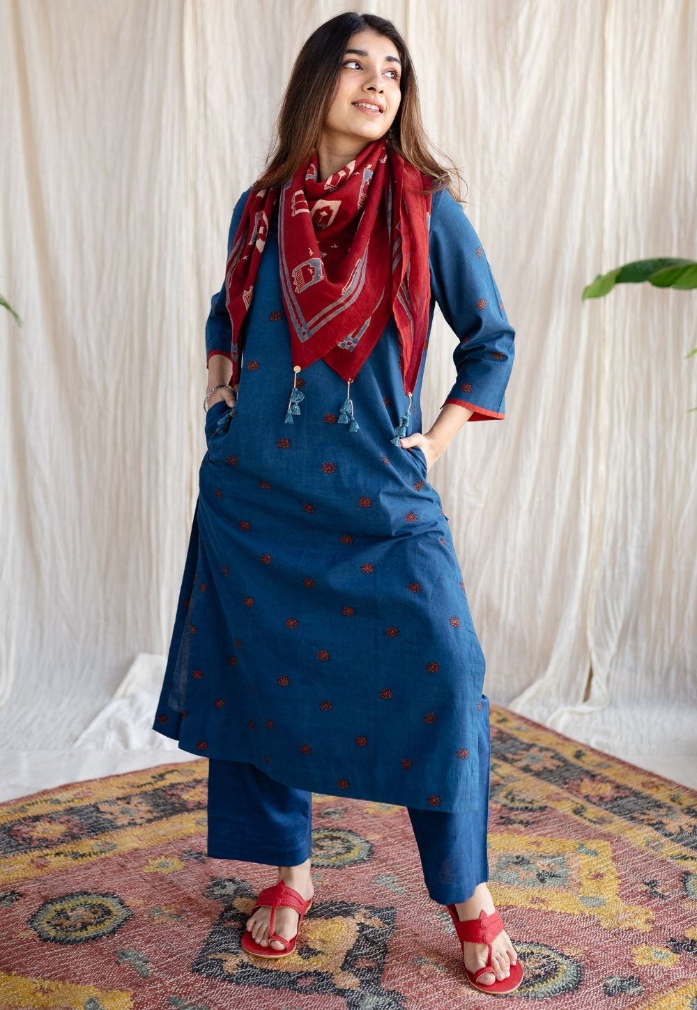 Kamal Indigo Ajrakh Cotton Straight Kurta