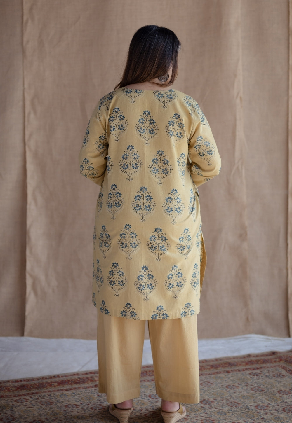 Kavya Yellow Ajrakh Cotton Straight Suit Set (Set of 3)