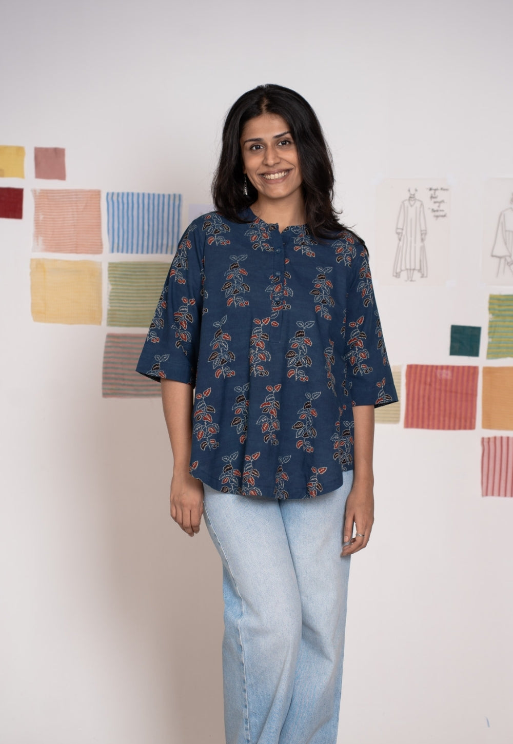 Ruby Blue Ajrakh Cotton A Line Short Top