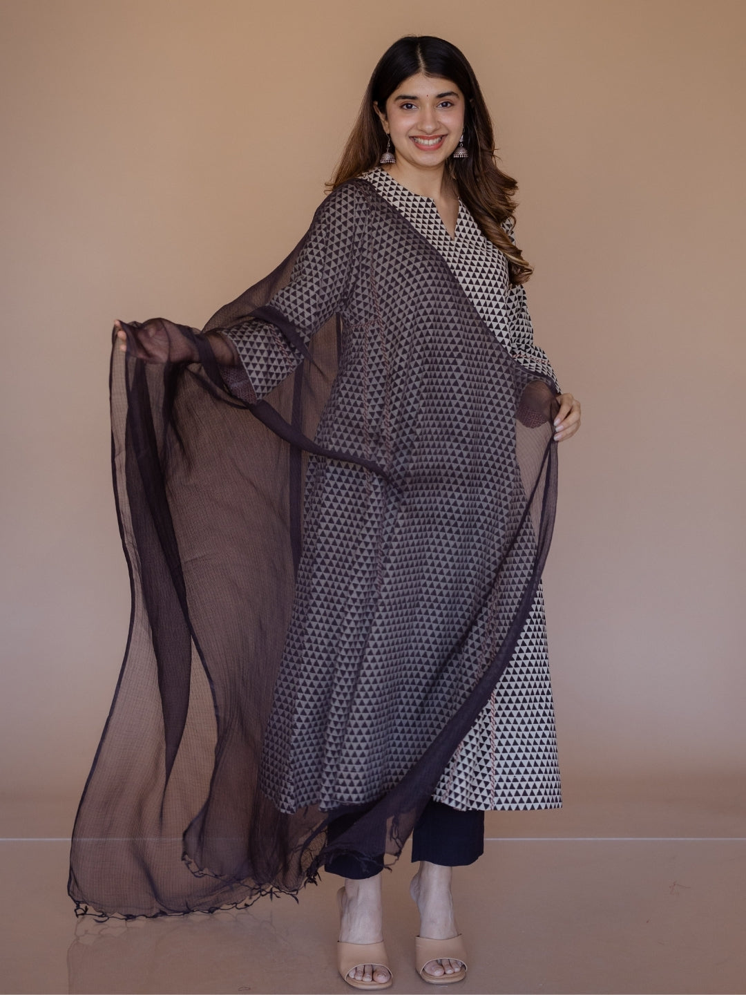 Avika Black Bagru Cotton Straight Suit Set (Set of 3)