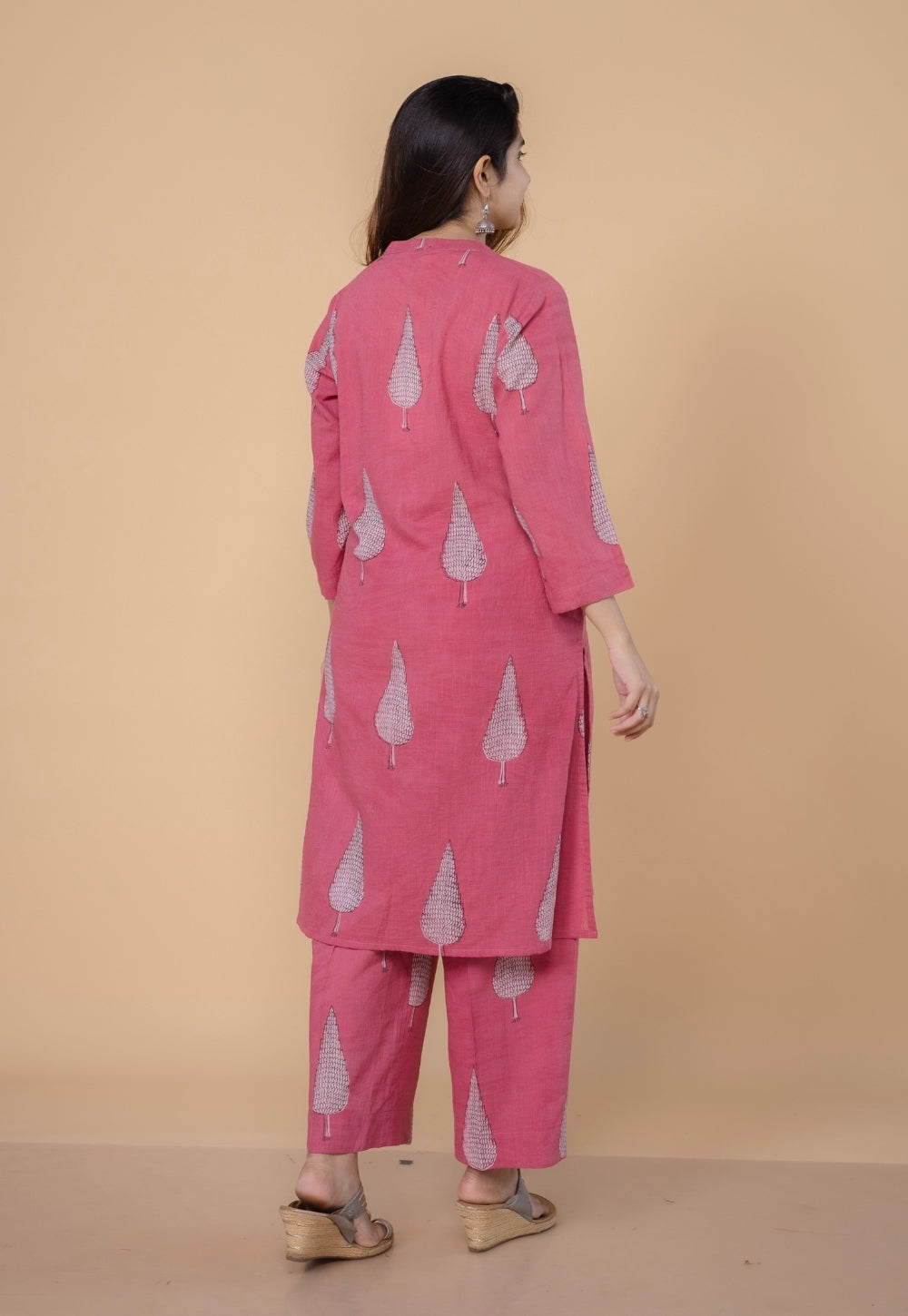 Nysa Pink Dabu Slub Cotton Straight Co-Ord Set