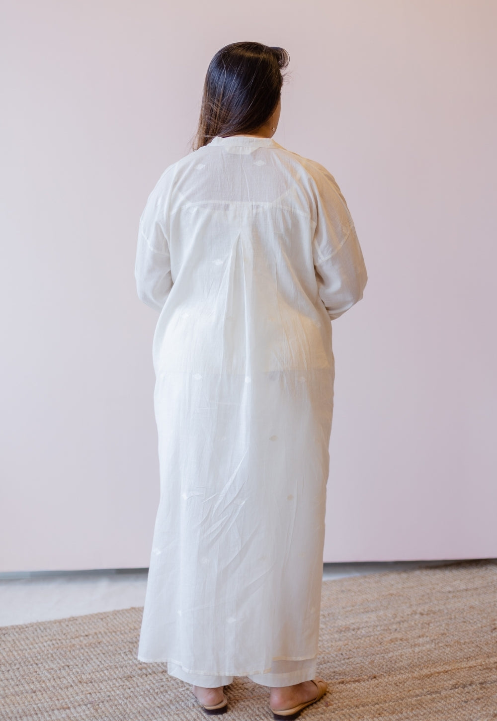 Asha Off White Jamdani Handloom Cotton Anti-Fit Kurta