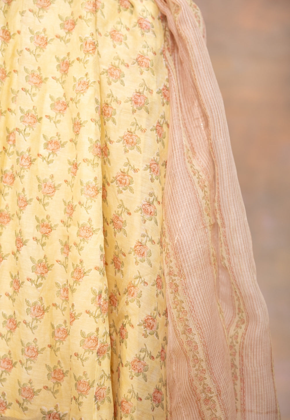 Rosette Peach Sanganeri Kota Doria Silk Dupatta