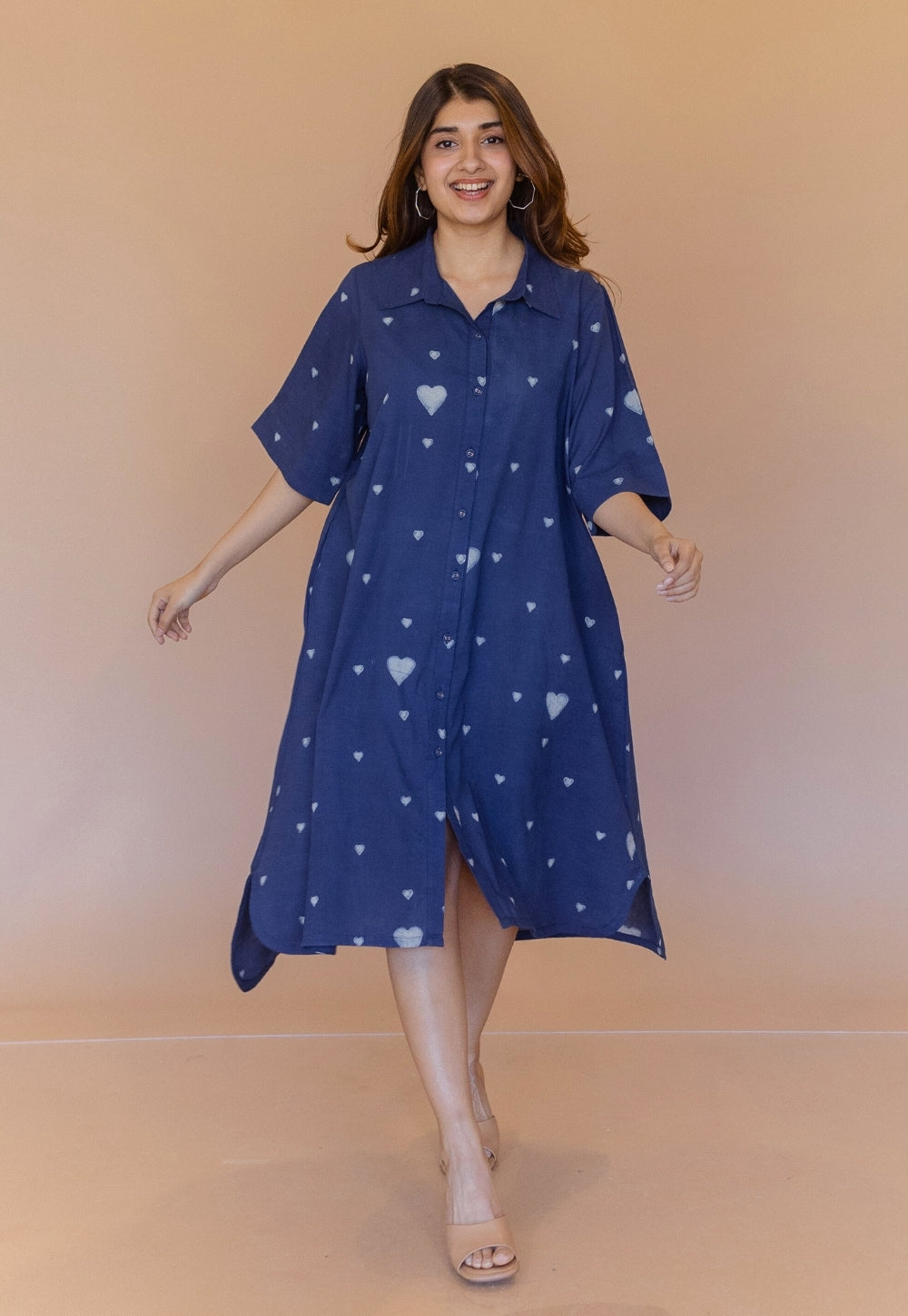 Mahima Blue Dabu Cotton A Line Dress
