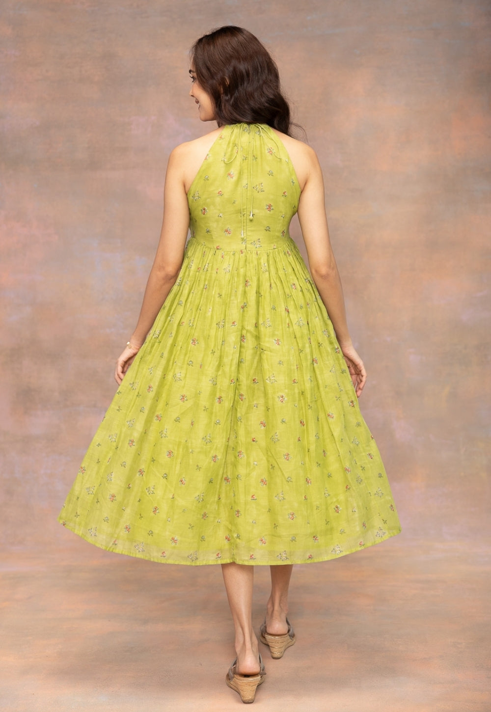 Rooz Green Sanganeri Chanderi Silk A Line Dress