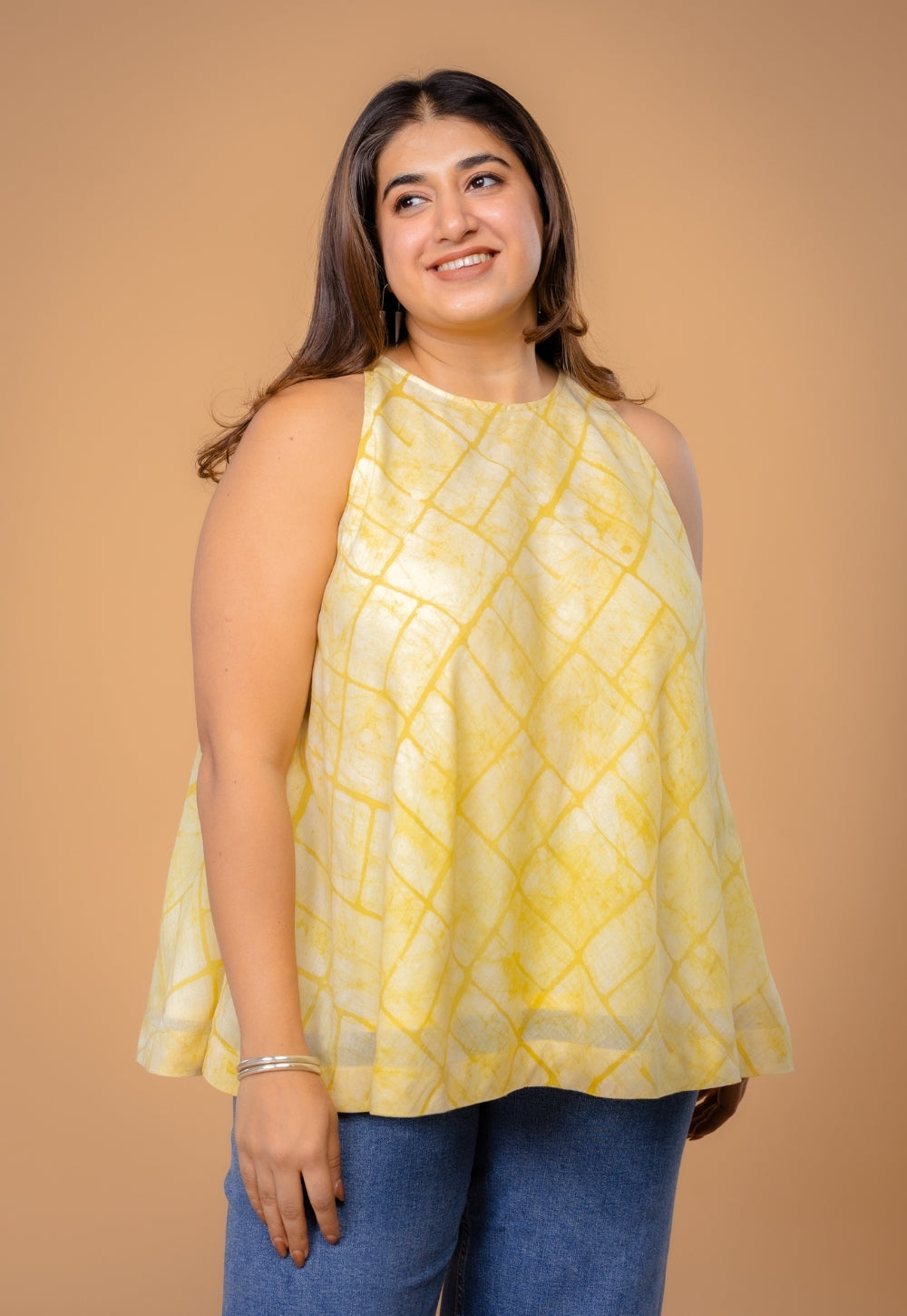 Parveen Yellow Batik MulMul A Line Short Top