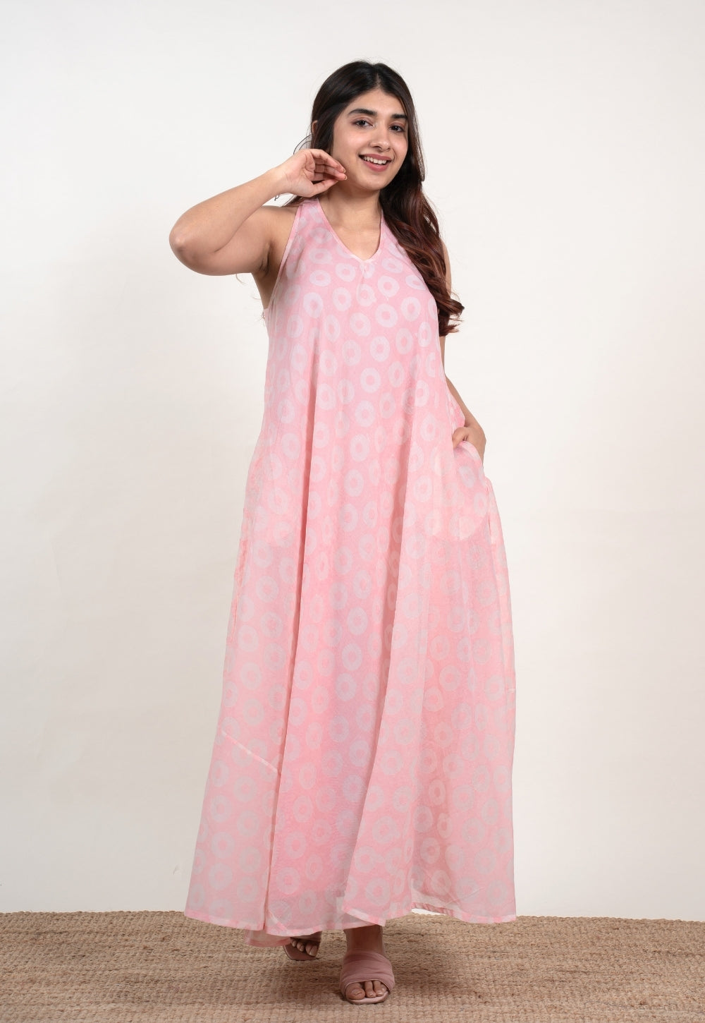 Tashi Pink Batik MulMul A Line Dress