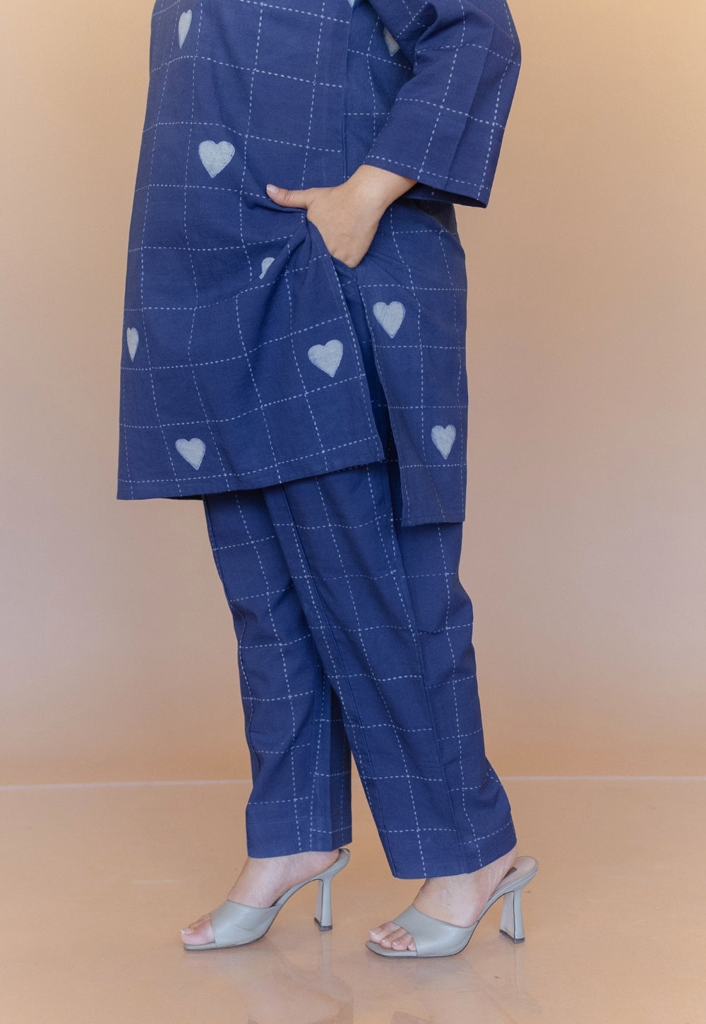 Anvi Blue Dabu Cotton Straight Short Top