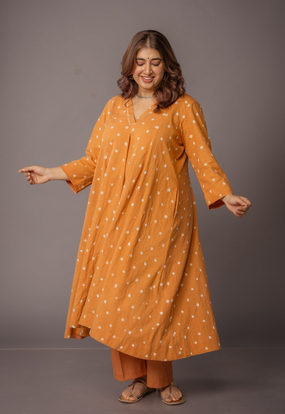 Rosha Yellow Bandhani Cotton Kali Suit Set (Set of 3)