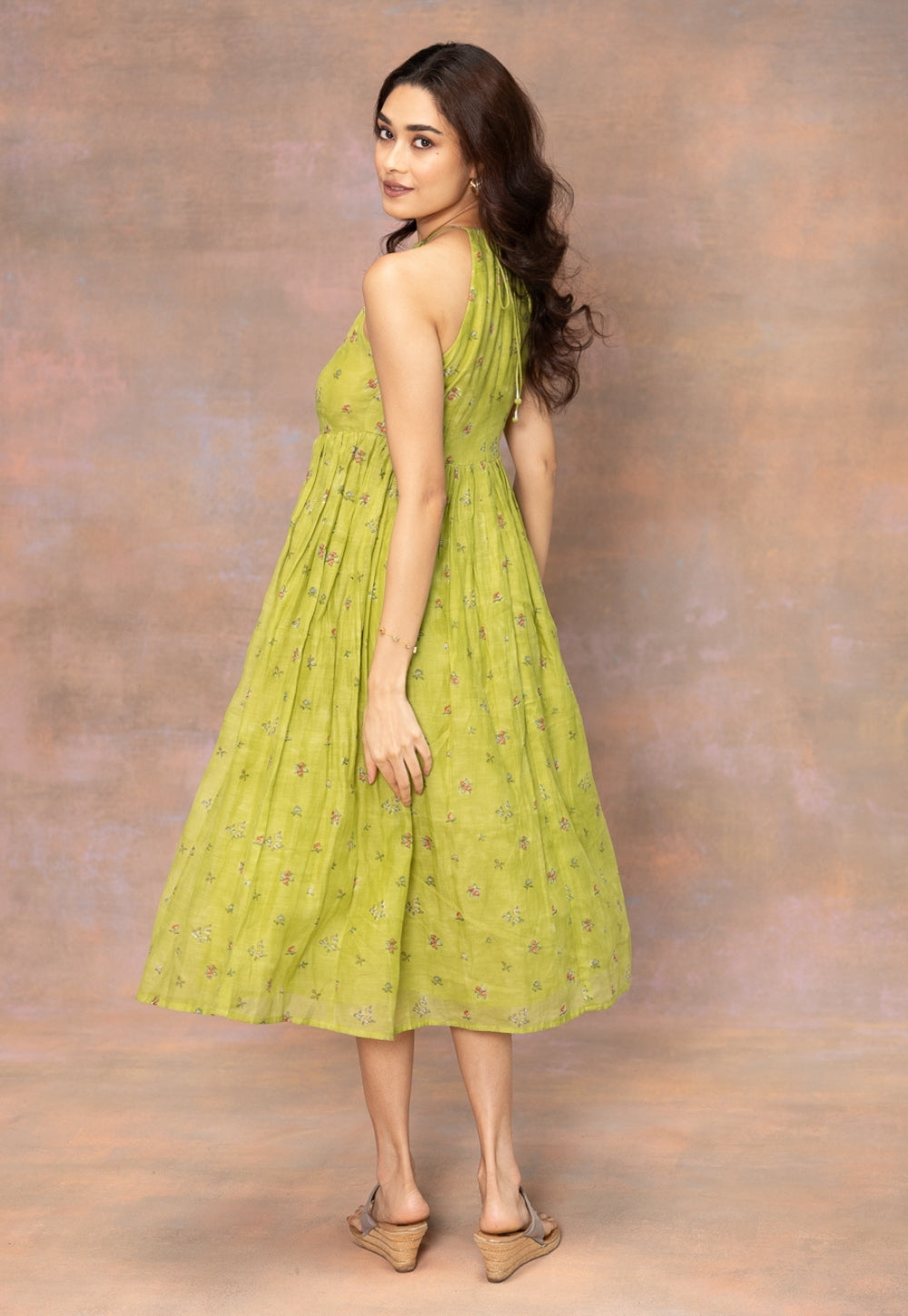 Rooz Green Sanganeri Chanderi Silk A Line Dress