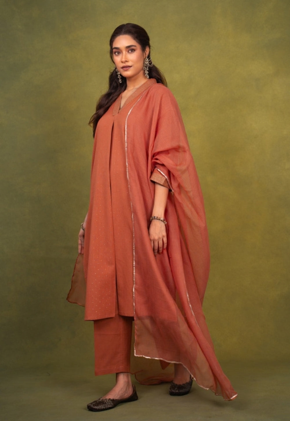 Sakhi Orange Rogan Handblock Printed Cotton Straight Kurta Suit Set (Set of 3)