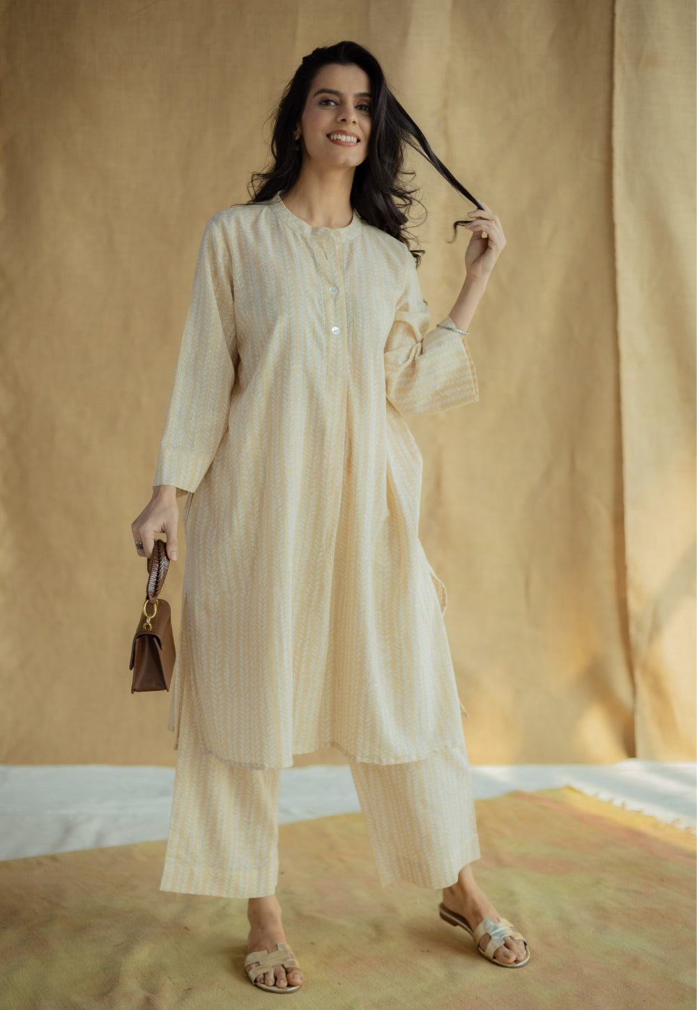 Ayaat Cream Hand Block Print Slub Cotton Anti-Fit Kurta