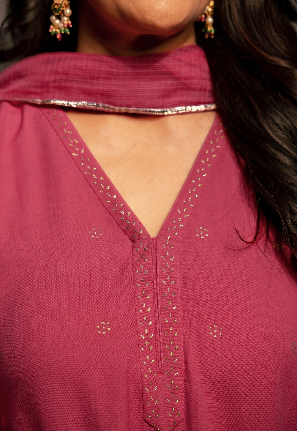 Sadia Pink Rogan Handblock Printed Cotton Flex Suit Set (Set of 3)