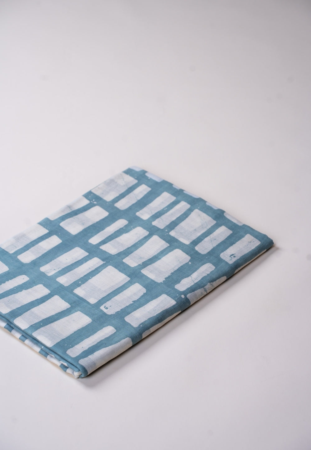 Blue Brick Pattern Batik Handblock Printed Mul Fabric