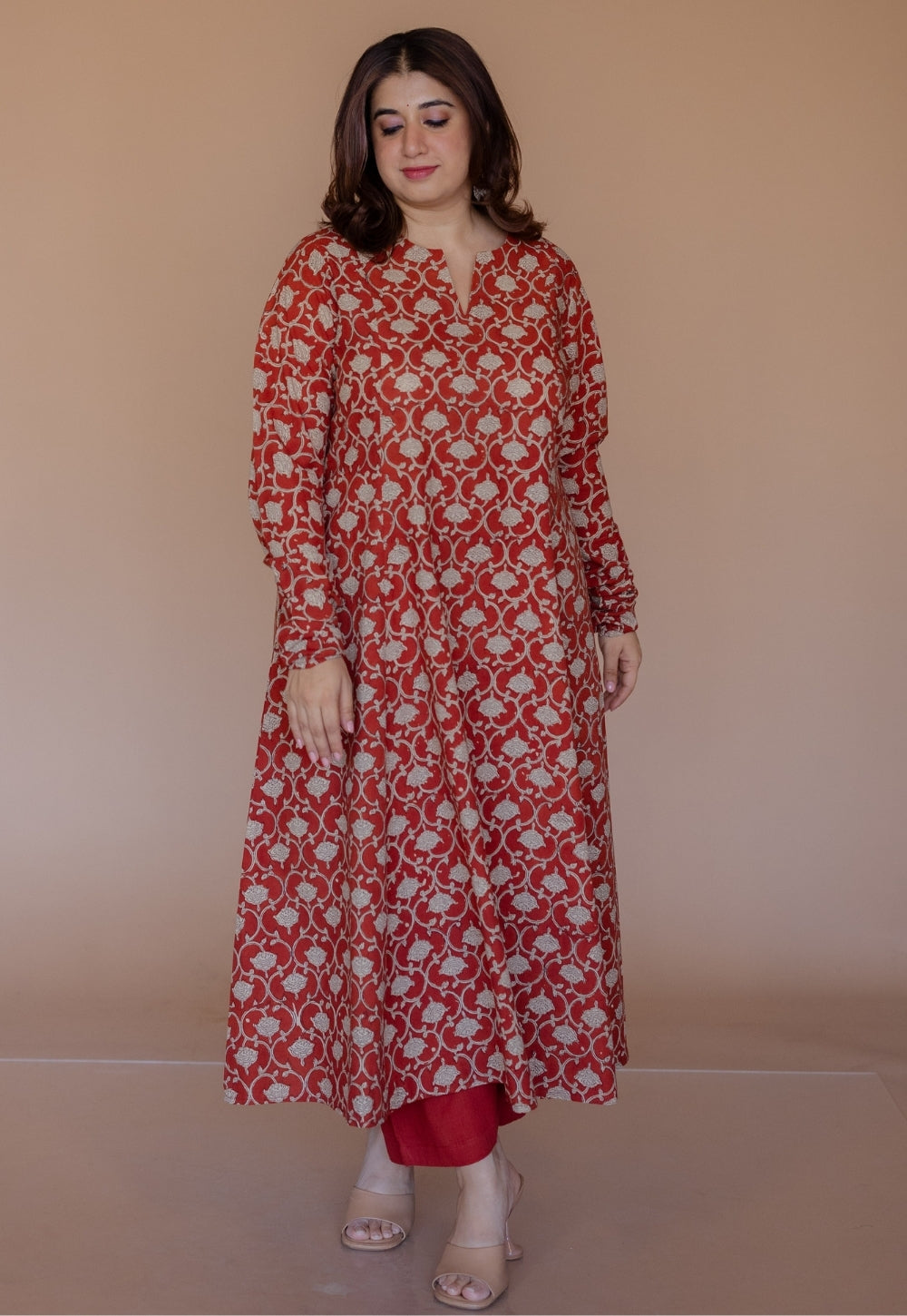 Shinat Red Bagru Cotton Kali Kurta