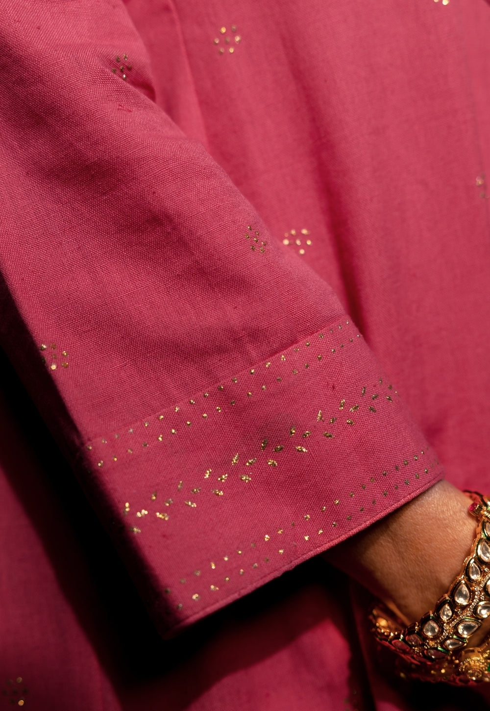 Sadia Pink Rogan Handblock Printed Cotton Flex Suit Set (Set of 3)